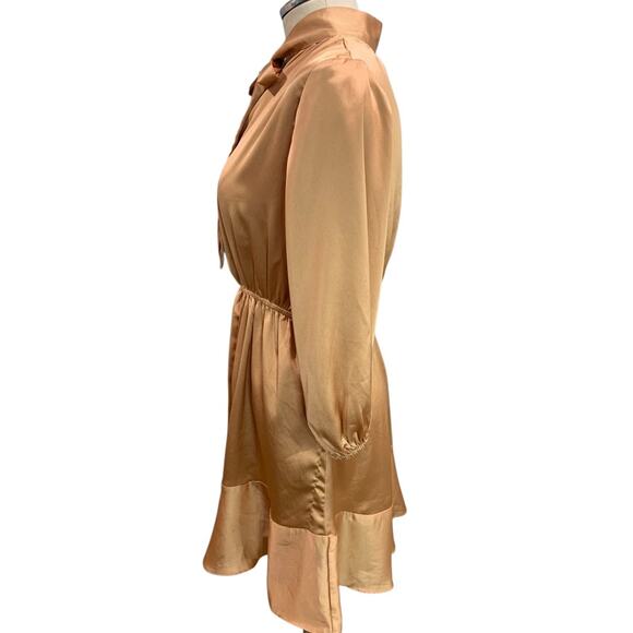 Small Vici Womens Satin Long Sleeve Dress Banded Waist Goldy Orange Color - Picture 4 of 10